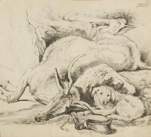 Circle of Sir Edwin Landseer RA, British 1802-1873- A Deer and a Dog; pencil, bears inscription to