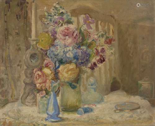 Florence Engelbach, Spanish/British 1872-1951- Flowers; oil on canvas, signed, 60x71.5cm(ARR)