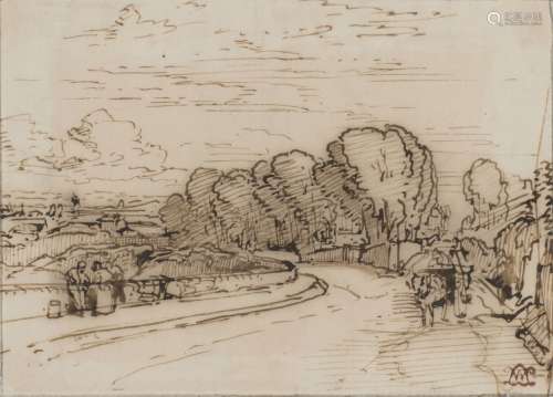 William Leighton Leitch, Scottish 1804-1883- View near Glasgow; pen and brown ink and wash, bears