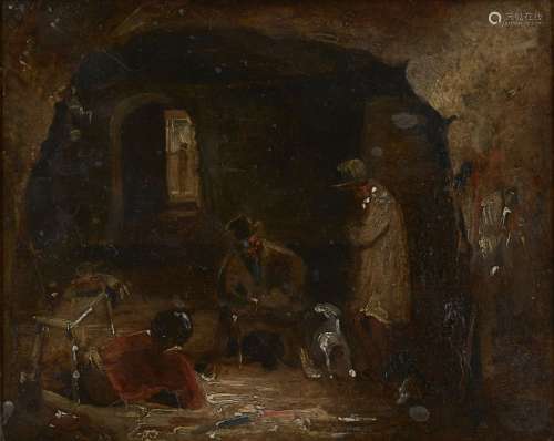 British School, early-mid 19th century- The Poachers; oil on panel, 13x16cm Provenance: with Charles