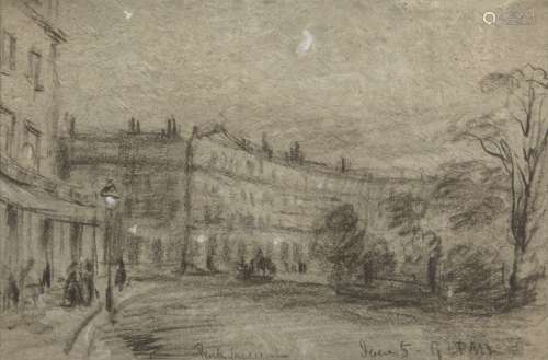 George James Rowe, British 1807-1883- A sketch of Park Crescent; black and white chalk on grey