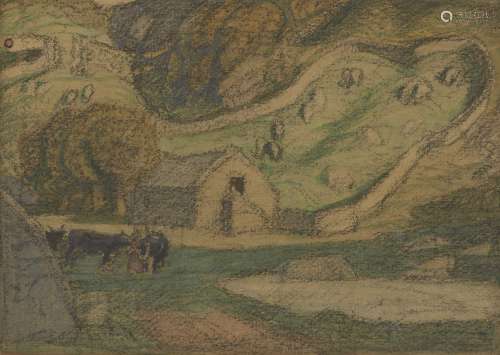 Henry Albert Payne RWS, British 1868-1940- Cotswold Farmhouse; watercolour and charcoal, 9.5x14cm