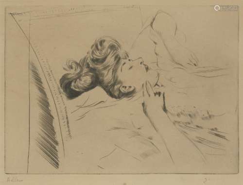Paul César Helleu, French 1859-1927- Portrait of Madame Helleu; etching with drypoint, signed and