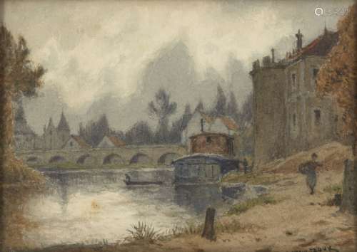 Paul Roux, French c.1845-1918- Moret sur Loing (Seine-Marne); watercolour, signed, bears inscription