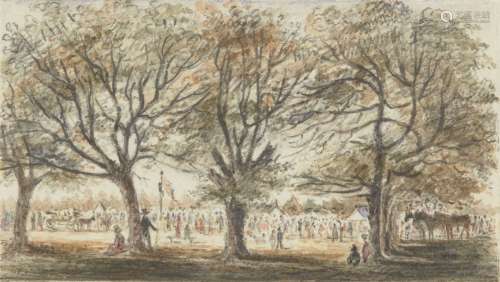Attributed to Robert Mendham, British 1792-1875- A Country Gathering; pencil and watercolour with