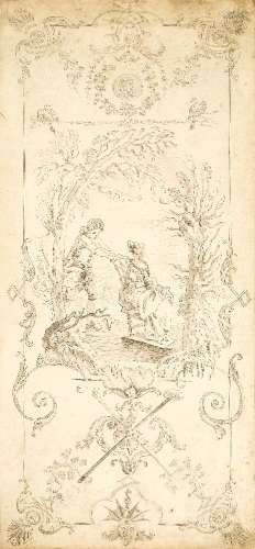Circle of Louis Crépy, French, c. 1680-1754- Design for a decorative panel depicting two figures