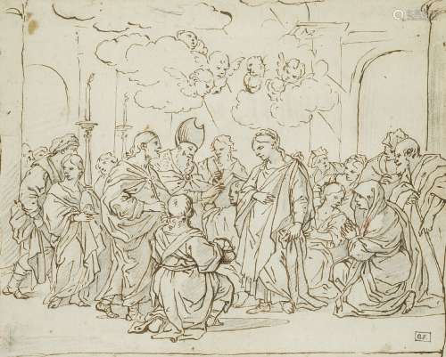 Attributed to Pietro da Cortona, Italian 1596-1669- The Presentation at the Temple; pen and brown