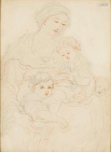 French School, mid-19th century- The Madonna and Child with the Infant Joseph; pencil and red