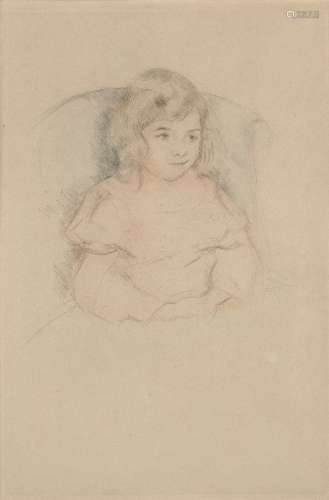 Mary Cassatt, American 1844-1926- Sarah Smiling, c.1904; drypoint etching with hand colouring on