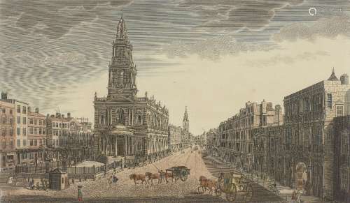 Thomas Bowles III, British c. 1712-1767- A view of Somerset House with St Marys Church in the Strand