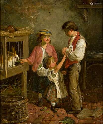 John Bell-Smith, British/Canadian 1810-1883- Children playing with rabbits, and Figures fixing a