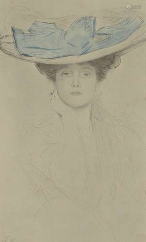 After Paul Helleu, French 1859-1927- Le Noeud Bleu; reproduction print in colours, 31.5x19cm: