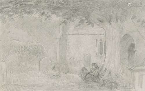 Attributed to Albert Goodwin RWS, British 1845-1892- Amberley Church; pencil, bears inscription to