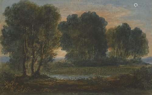 Circle of Benjamin West PRA, American/British 1738-1820- Arcadian landscape at sunset;