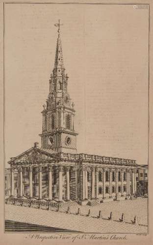 Benjamin Cole, British 1695-1766- A Perspective View of St Martin's Church; etching, engraving,