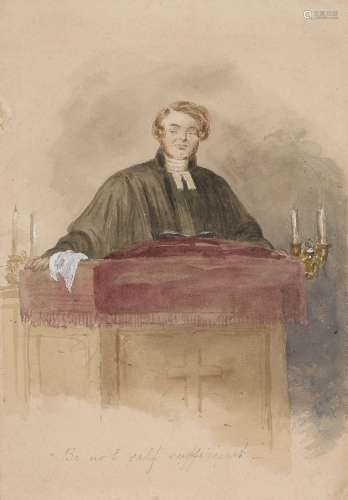 Attributed to Andrew Morton, British 1802-1845- Clergyman at the pulpit; watercolour and pencil,
