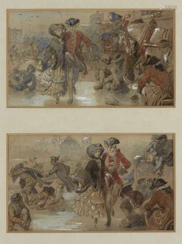 British School, early 19th century- Scenes of a couple skating; pen and black ink heightened with