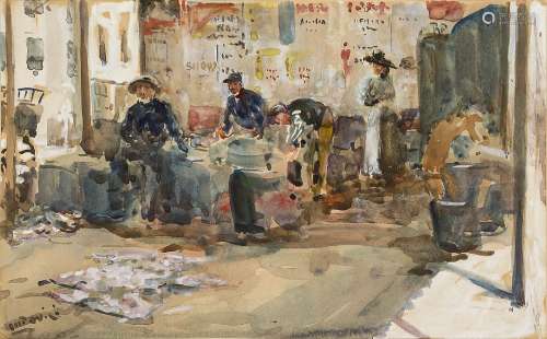 Albert Ludovici Jnr RBA, Czech/British 1852-1932- Market scene; watercolour with touches of white,