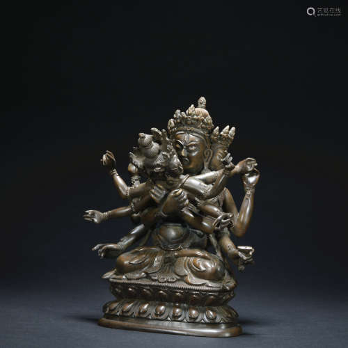 A gilt-bronze statue of Chakrasamvara