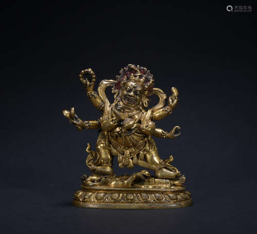 A gilt-bronze statue of Mahakala