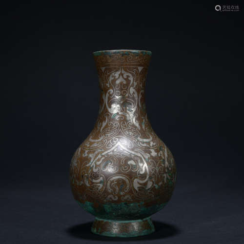 A copper inlaid with silver vase