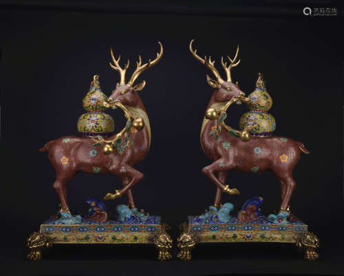 A pair of cloisonne deer ornament