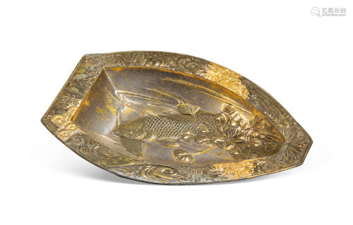 江戶時代 銀製精工鯉魚小盆