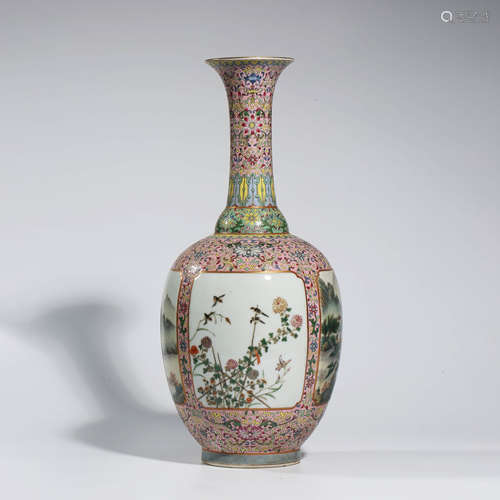 A CHINESE FAMILLE ROSE PORCELAIN INTERLOCK BRANCHES VASE MARKED QIAN LONG