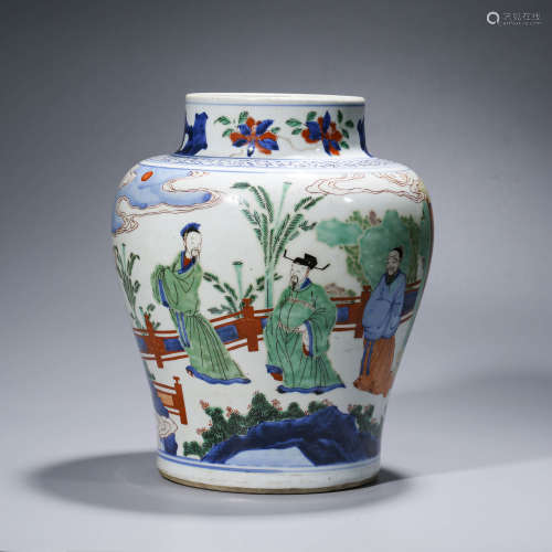 A CHINESE WUCAI PORCELAIN STORY JAR,GUAN