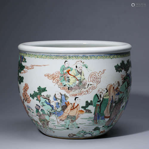 A CHINESE WUCAI PORCELIAN STORY JAR