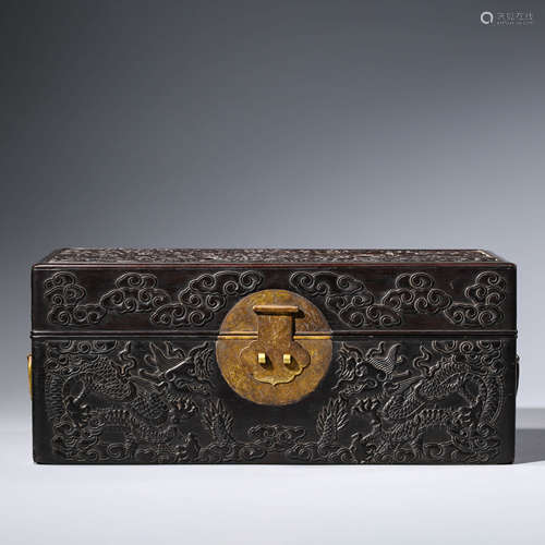 A CHINESE ZITAN  DRAGON BOX AND COVER