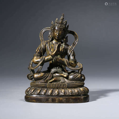 A CHINESE GILT-BRONZE SARASVATI STATUE MARKED QIAN LONG