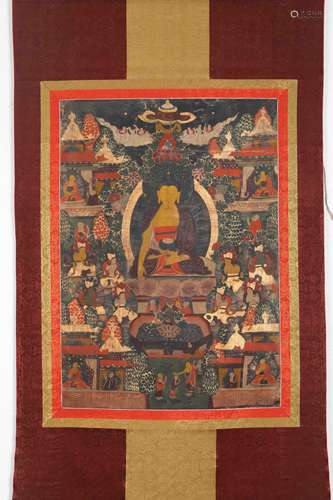 A CHINESE THANGKA OF SAKYAMUNI