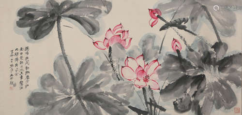 A CHINESE SCROLL PAINTING BY ZHANG DA QIAN