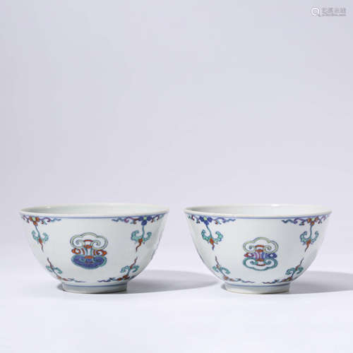 A PAIR OF CHINESE DOU CAI PORCELAIN FLOWER CUPS MARKED YONG ZHENG