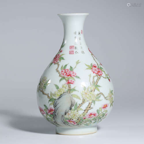 A CHINESE FAMILLE ROSE POCELAIN PLUM BLOSSOM VASE MARKED QIAN LONG