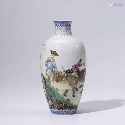 A CHINESE WUCAI PORCELAIN STORY VASE MARKED QIAN LONG