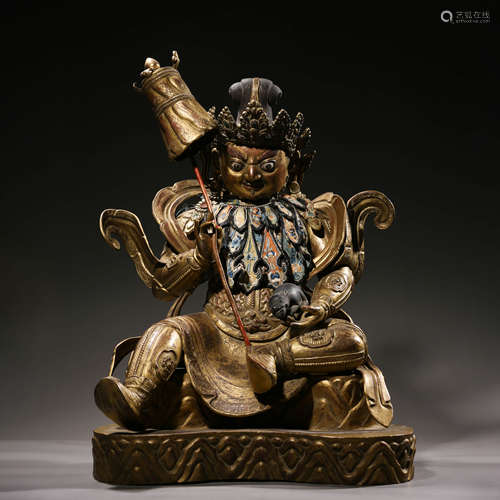 A CHINESE GILT-BRONZE YELLOW JAMBHALA STATUE