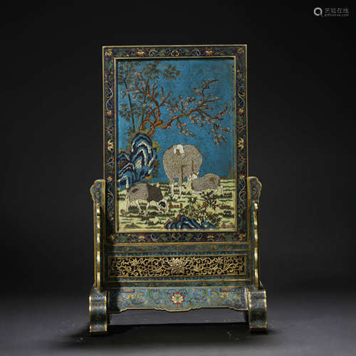 A CHINESE CLOISONNE ENAMEL TABLE SCREEN