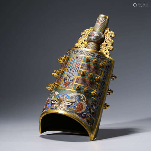 A CHINESE CLOISONNE ENAMEL BELL,ZHONG MARKED QIAN LONG