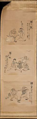 A CHINESE SCROLL PAINTING IN  CONSIST OF THREE FIGURAL MOTIF PAINTING