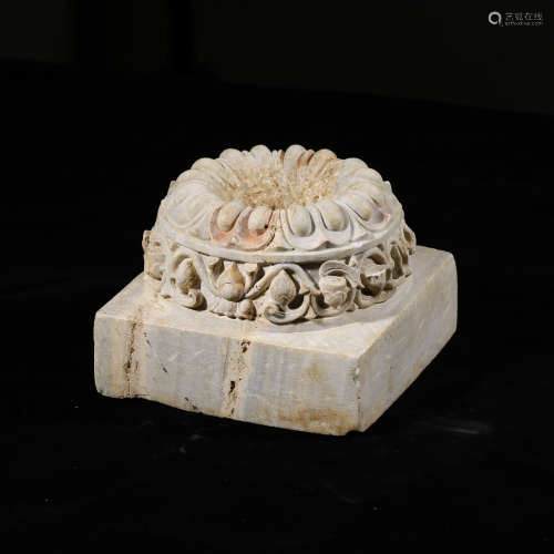 A CHINESE STONE DOUBLE-LOTUS STAND
