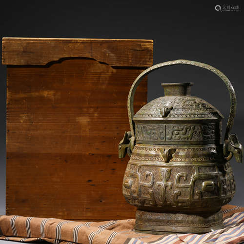 A CHINESE ARCHIASTIC BRONZE TAOTIE MASK WINE VESSEL, YOU