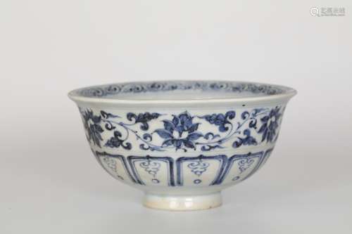 Yuan, blue and white glazed bowl