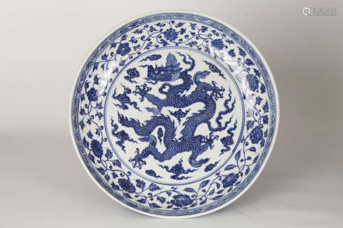 16TH Blue and White Porcelain Dragon Plate