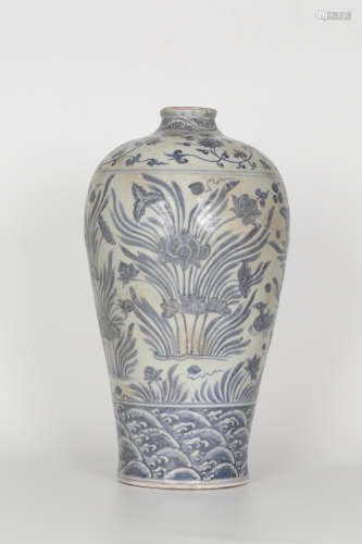 Ming, blue and white glazed plum vase