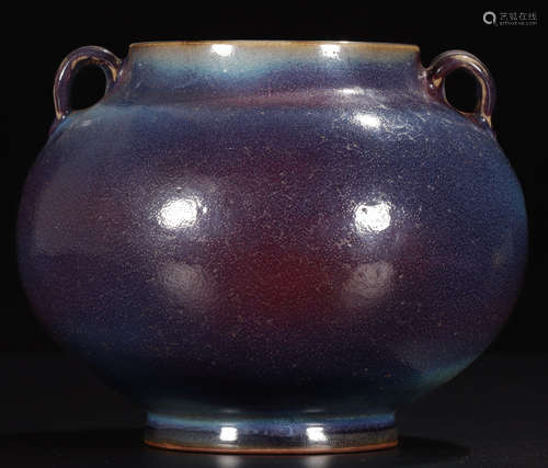 JUN WARE PURPLE GLAZE DOUBLE EAR JAR