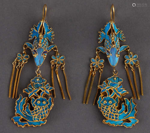 PAIR OF GILT TIAN-TSUI STYLE EARRINGS