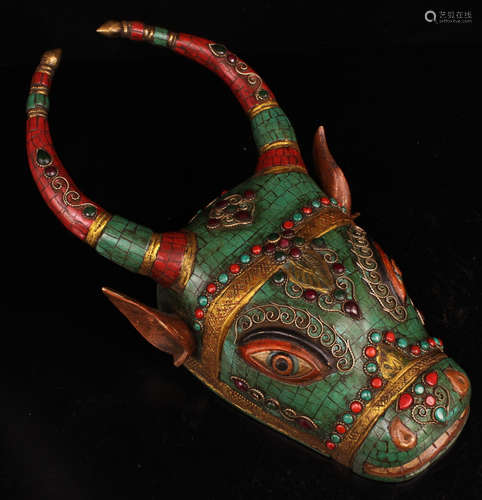 COPPER WITH GEM BULL HEAD ORNAMENT