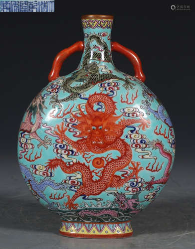 QIANLONG MARK FAMILLE ROSE GLAZE FLAT VASE